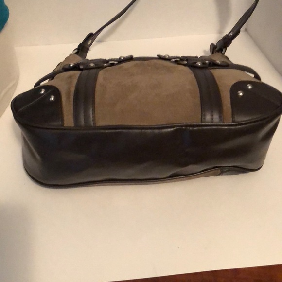 Wilsons Suede Leather Shoulder Handbag Brown Green - Picture 6 of 8